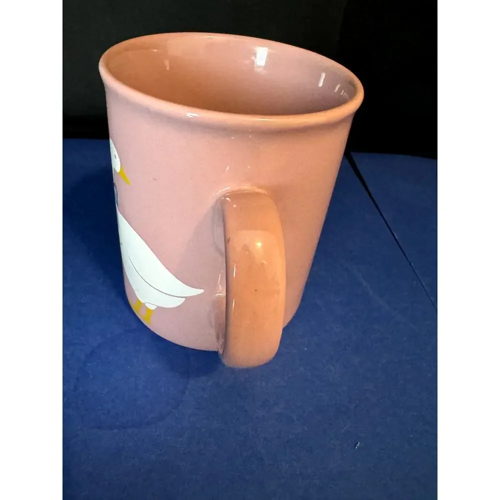 Vintage 1980s Geese with Blue Ribbons Pink Coffee Mug Made in England